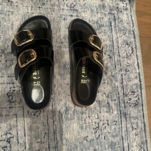 Birkenstock womens Black Sandals with Gold Buckles